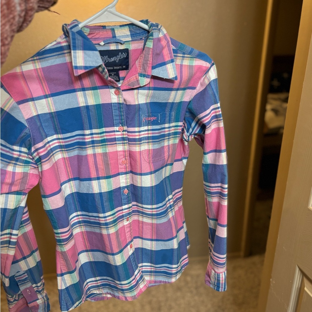 Wrangler Kids Plaid Shirt in Pink and Blue